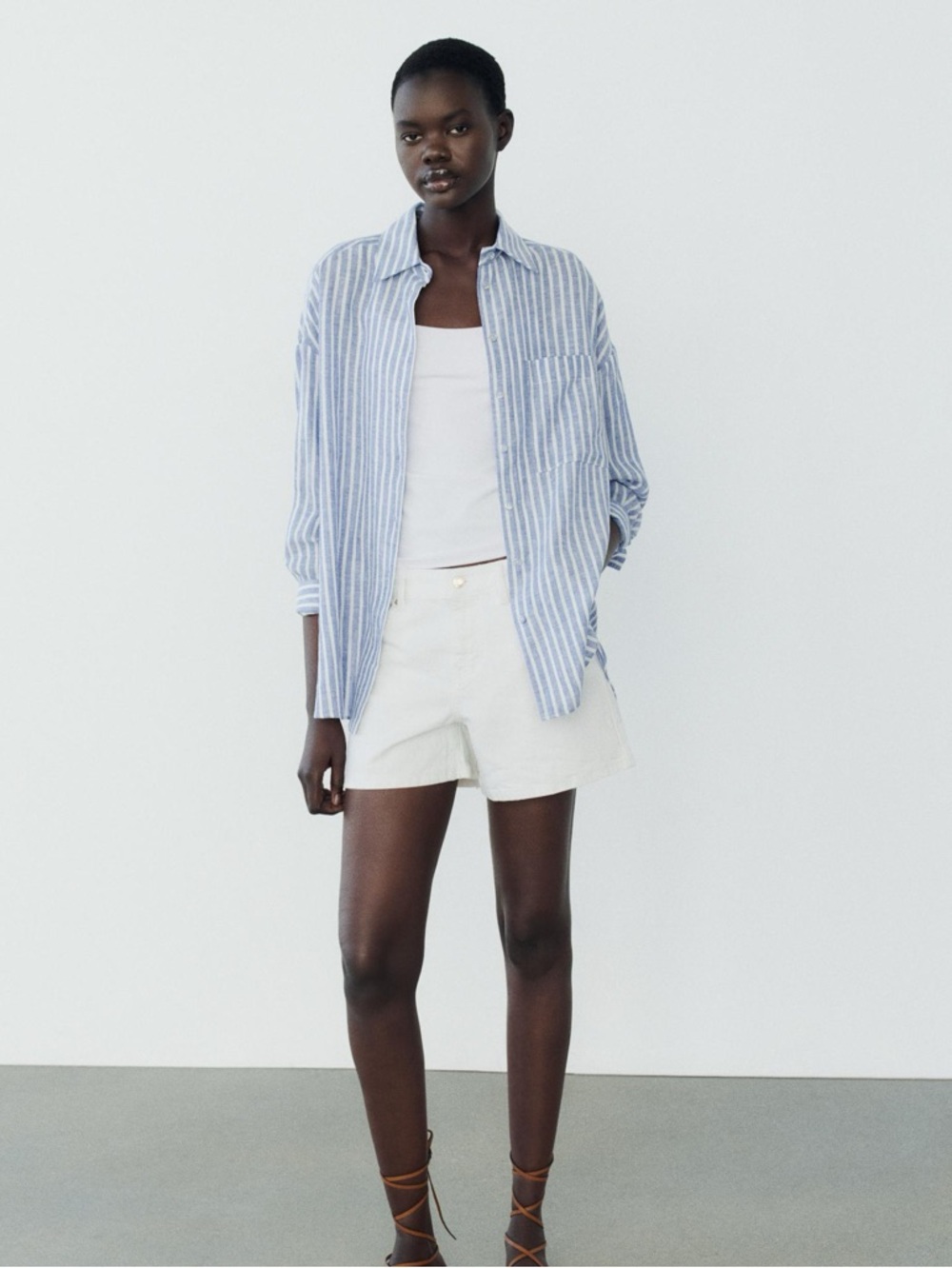 ZARA | Linen Blend Striped Shirt Sz S